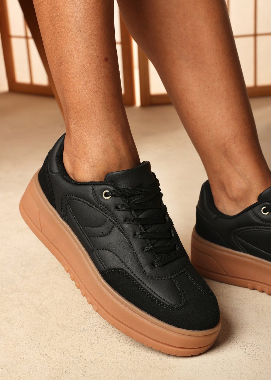 Where's That From Xia Black Low Wedge Leopard Trim Trainer