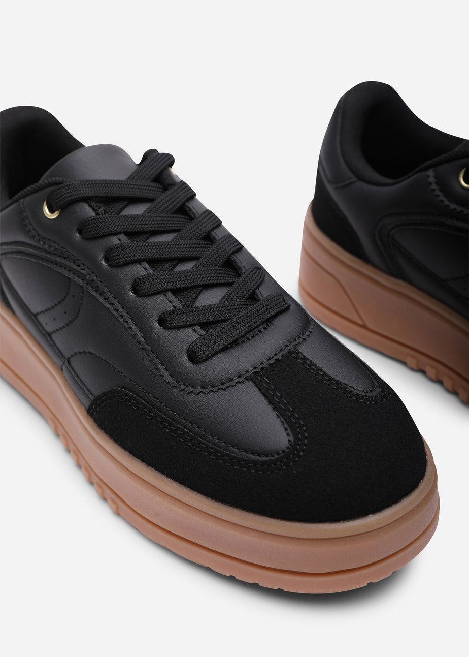 Where's That From Xia Black Low Wedge Leopard Trim Trainer