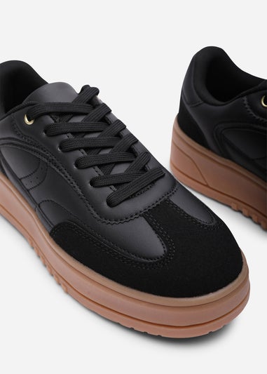 Where's That From Xia Black Low Wedge Leopard Trim Trainer