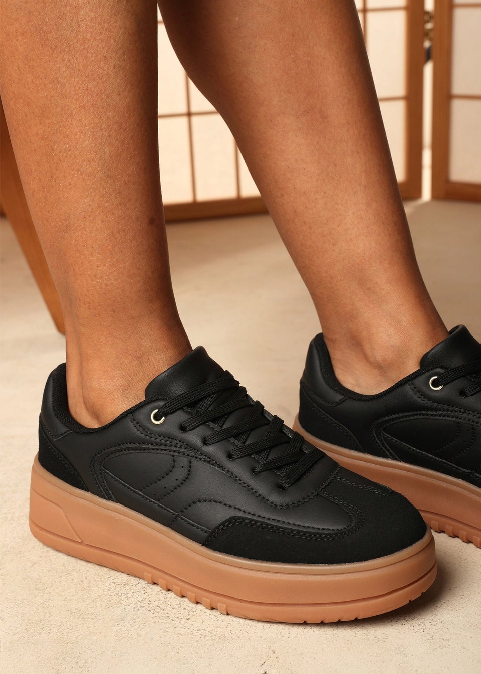 Where's That From Xia Black Low Wedge Leopard Trim Trainer