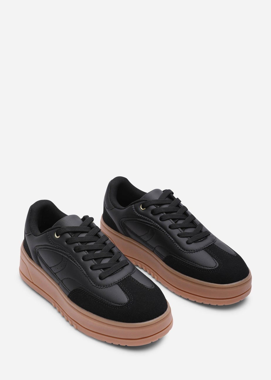 Where's That From Xia Black Low Wedge Leopard Trim Trainer