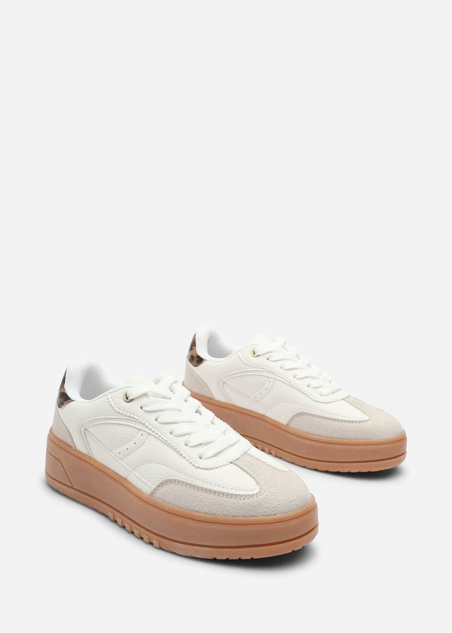 Where's That From Xia White Low Wedge Leopard Trim Trainer