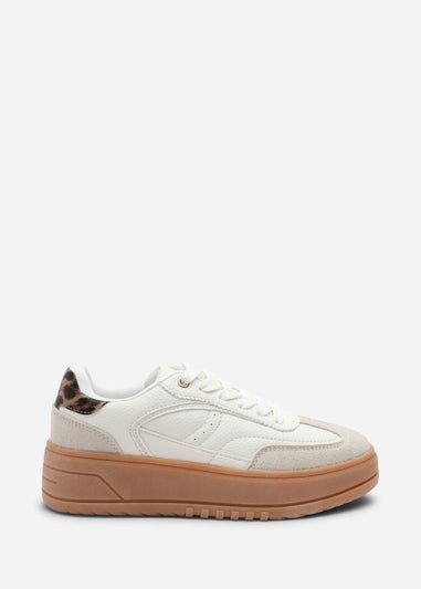 Where's That From Xia White Low Wedge Leopard Trim Trainer