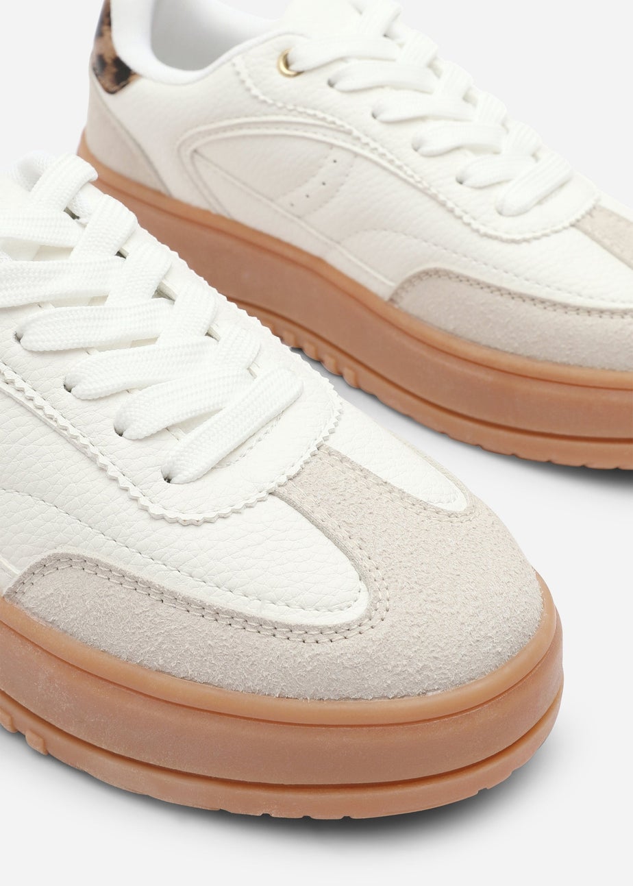 Where's That From Xia White Low Wedge Leopard Trim Trainer