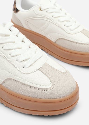 Where's That From Xia White Low Wedge Leopard Trim Trainer