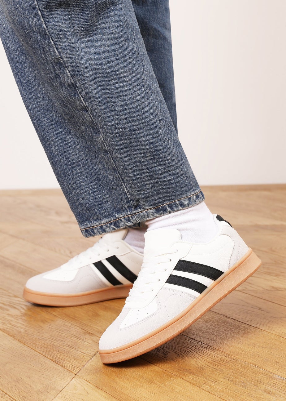 Where's That From Venice White Retro Lace-Up Stripes Trainer