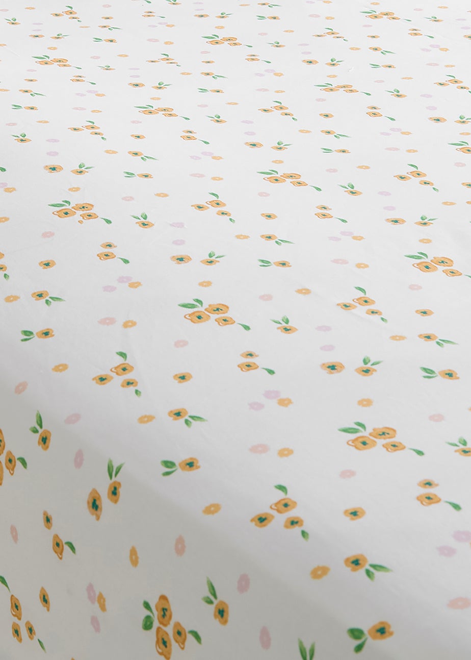Dreams & Drapes Abstract Poppy Breathable White Fitted Bed Sheet