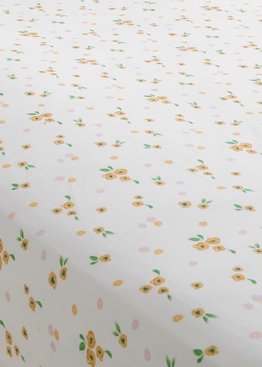 Dreams & Drapes Abstract Poppy Breathable White Fitted Bed Sheet