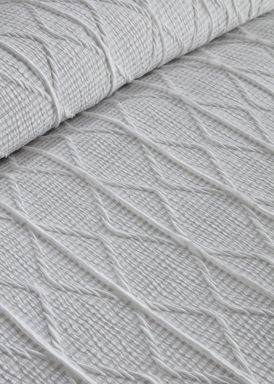 Serene Crinkle Stripe Embossed White Duvet Cover Set