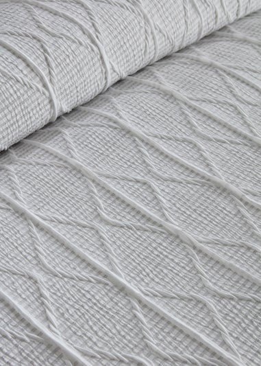 Serene Crinkle Stripe Embossed White Duvet Cover Set