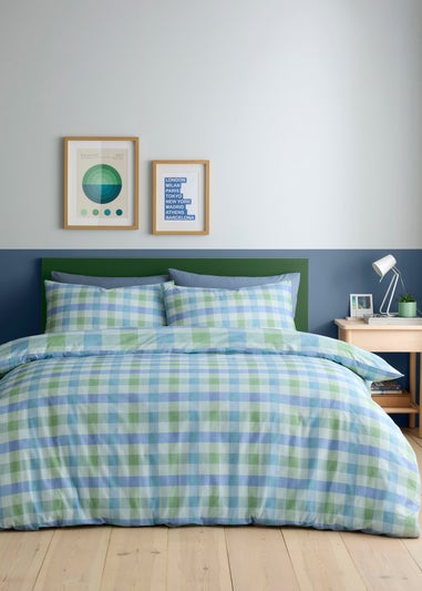 Fusion Block Check Reversible Blue Duvet Cover Set