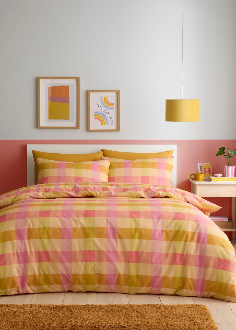 Fusion Block Check Reversible Orange Duvet Cover Set