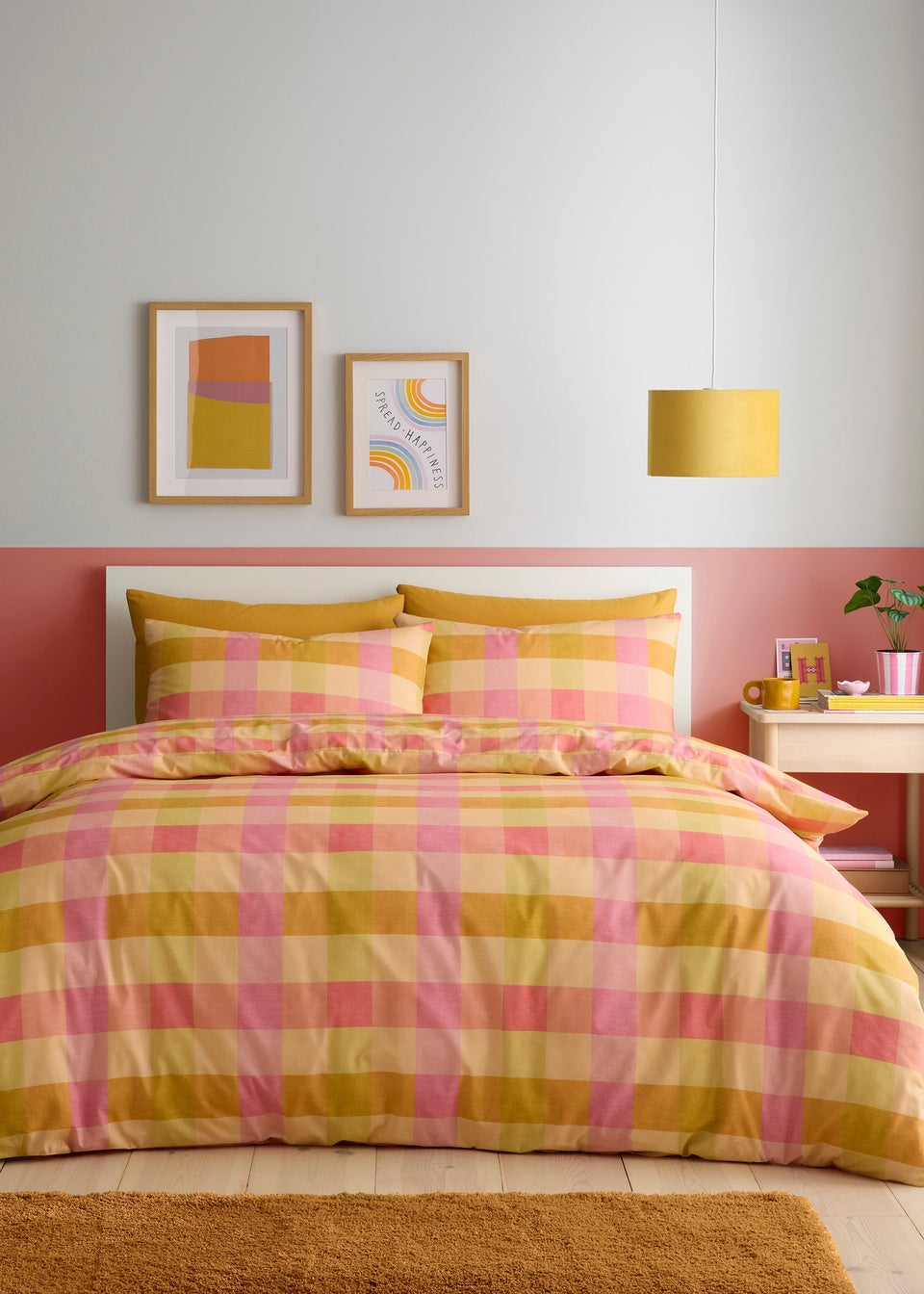 Fusion Block Check Reversible Orange Duvet Cover Set