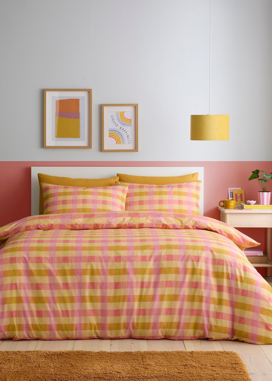 Fusion Block Check Reversible Orange Duvet Cover Set