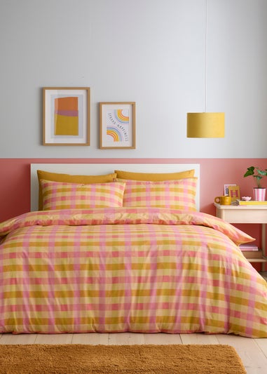 Fusion Block Check Reversible Orange Duvet Cover Set
