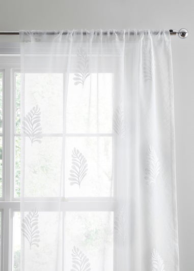 Appletree Leaf Embroidery Lightweight White Voile Panel