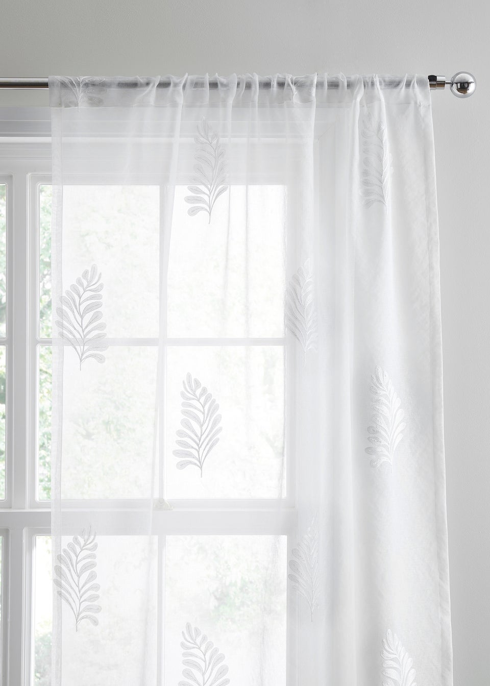 Appletree Leaf Embroidery Lightweight White Voile Panel