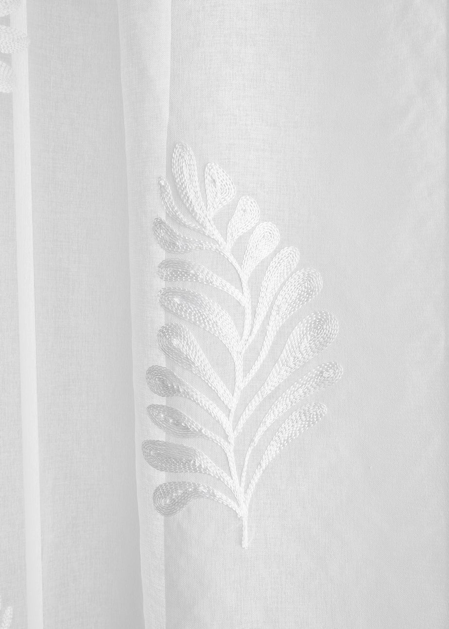Appletree Leaf Embroidery Lightweight White Voile Panel