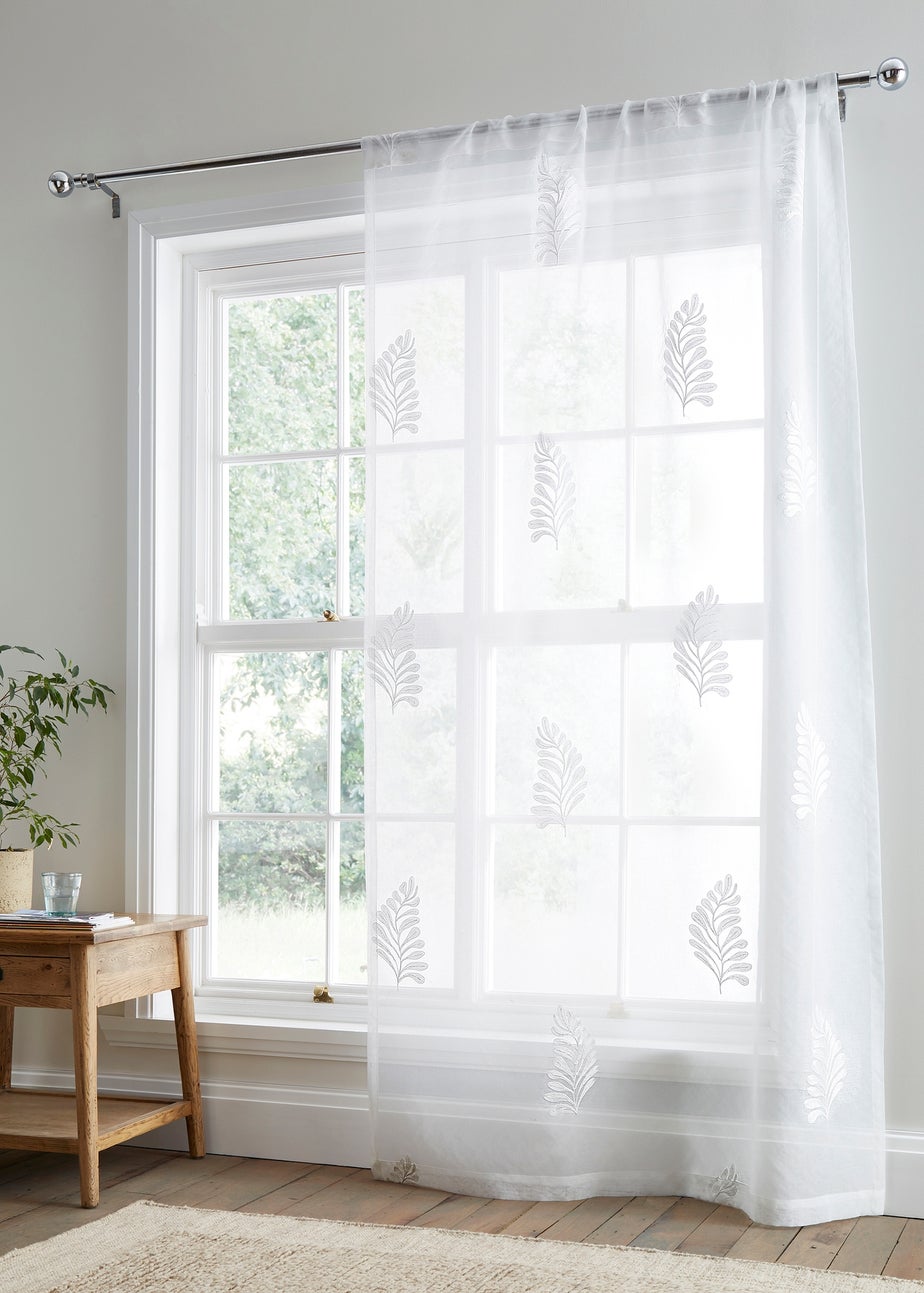 Appletree Leaf Embroidery Lightweight White Voile Panel