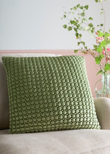 Appletree Bobble Tufted Olive Filled Cushion