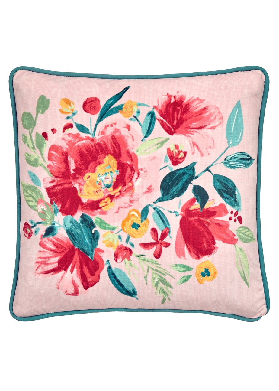 Dreams & Drapes Abstract Poppy Breathable Red Filled Cushion