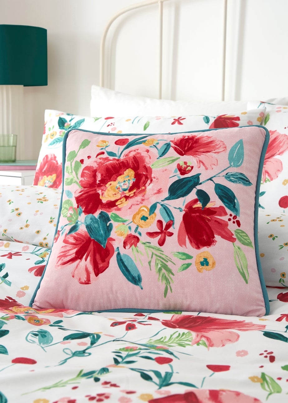 Dreams & Drapes Abstract Poppy Breathable Red Filled Cushion