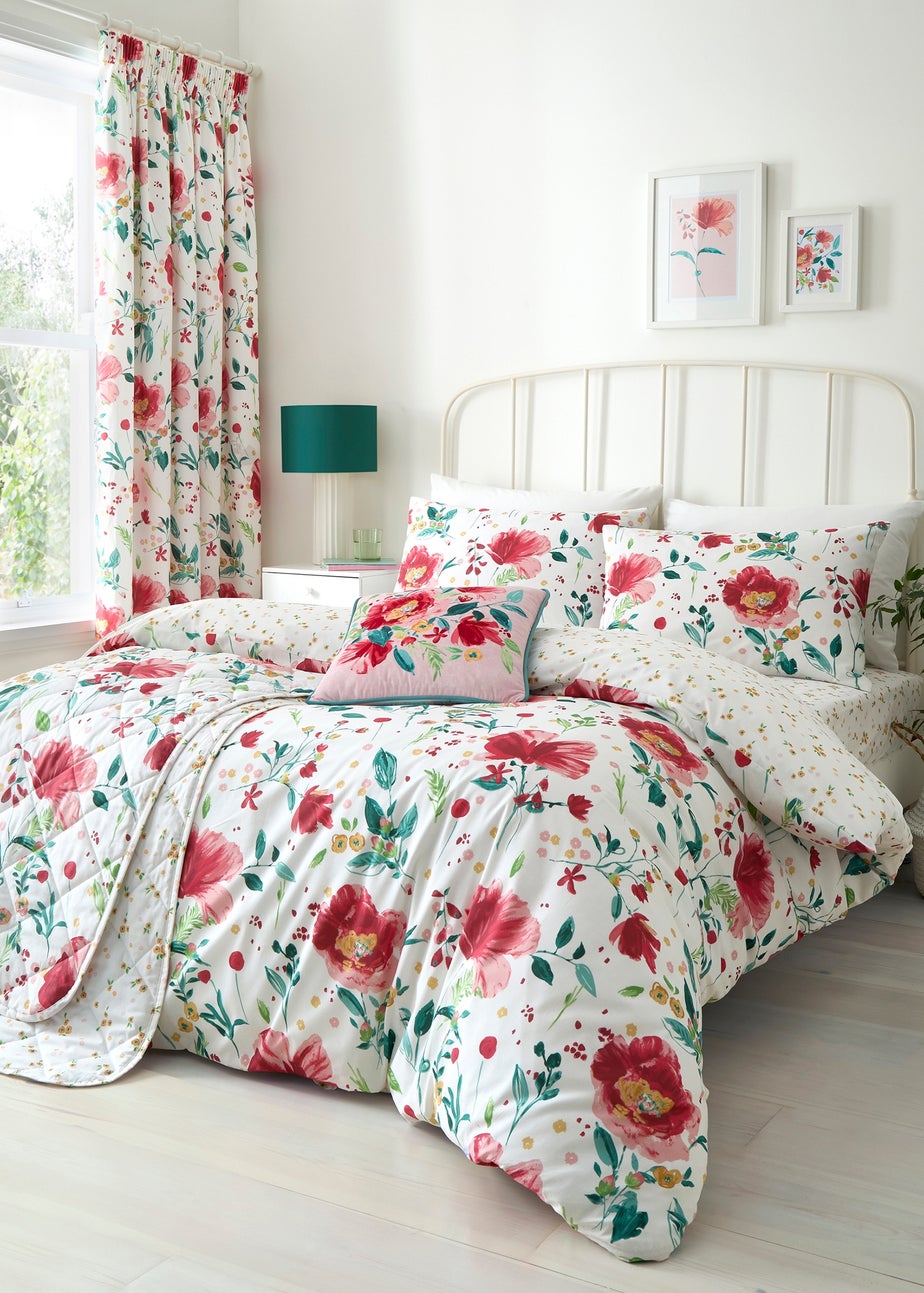 Dreams & Drapes Abstract Poppy Quilted Red Bedspread