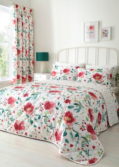 Dreams & Drapes Abstract Poppy Quilted Red Bedspread