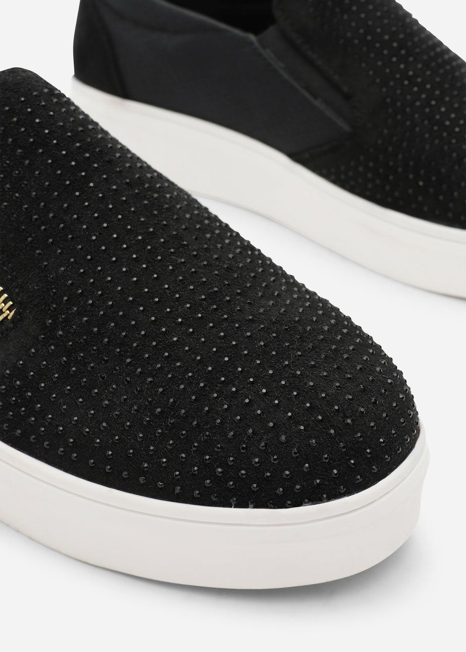 Where's That From Florina Black Zip Trainer With Diamante Toe