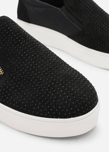 Where's That From Florina Black Zip Trainer With Diamante Toe