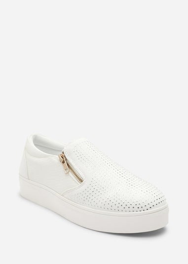 Where's That From Florina White Zip Trainer With Diamante Toe