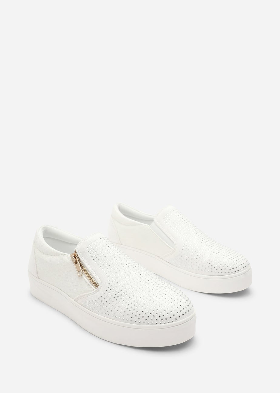 Where's That From Florina White Zip Trainer With Diamante Toe