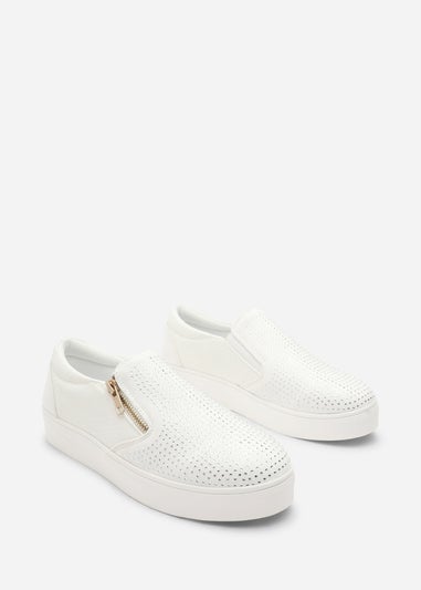 Where's That From Florina White Zip Trainer With Diamante Toe