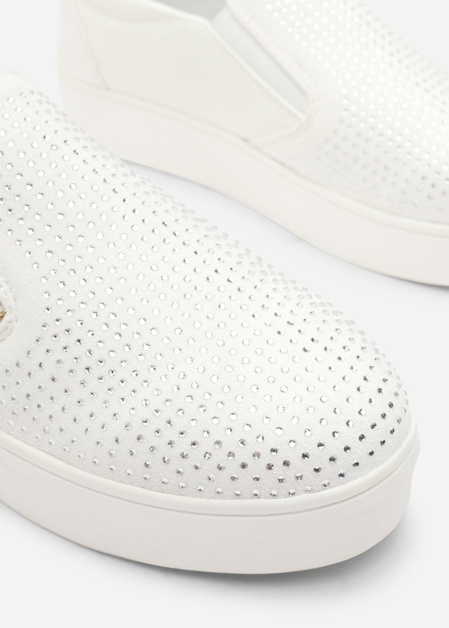 Where's That From Florina White Zip Trainer With Diamante Toe