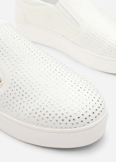 Where's That From Florina White Zip Trainer With Diamante Toe