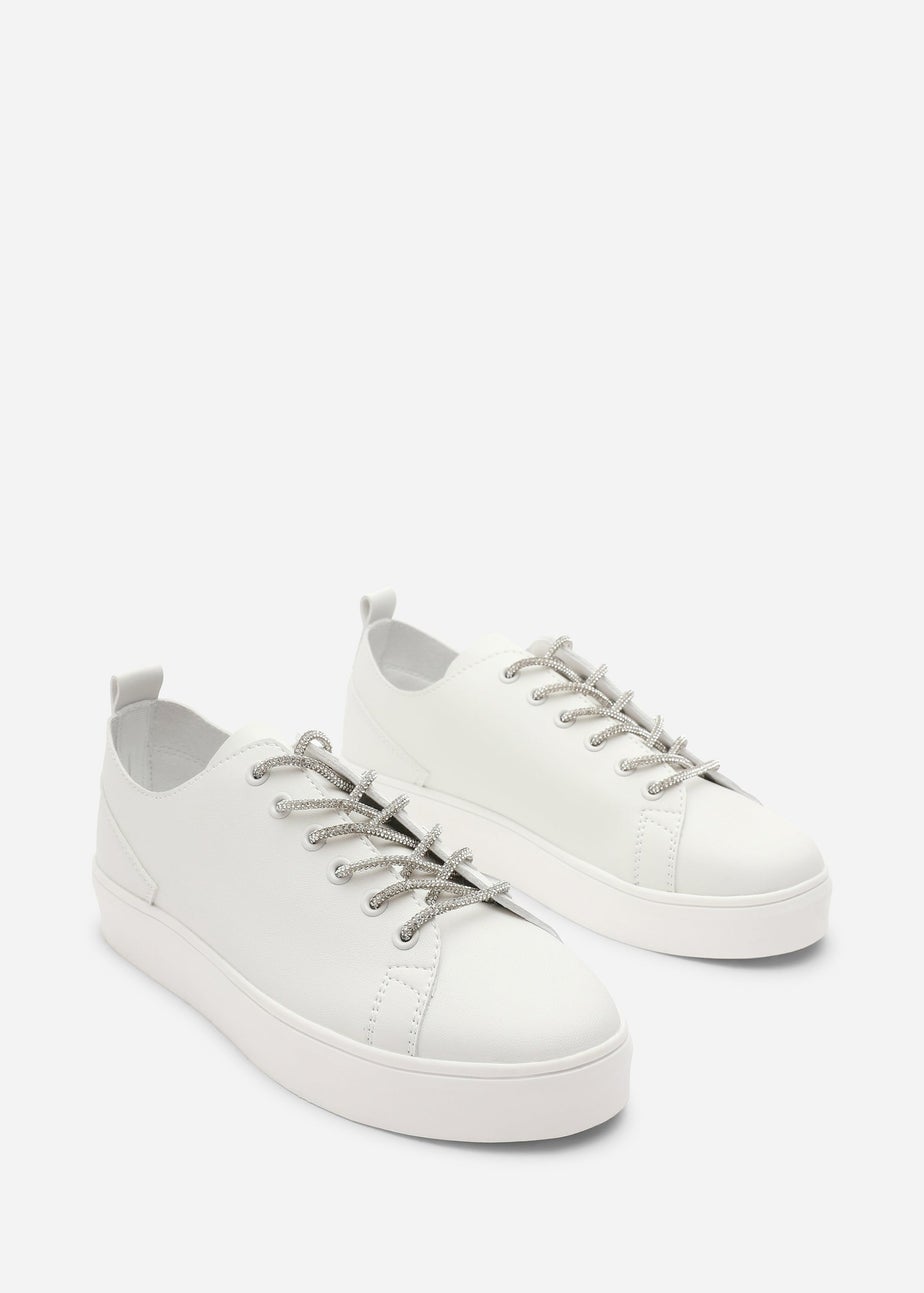 Where's That From Eliane White Lace-up Low Wedge Trainer