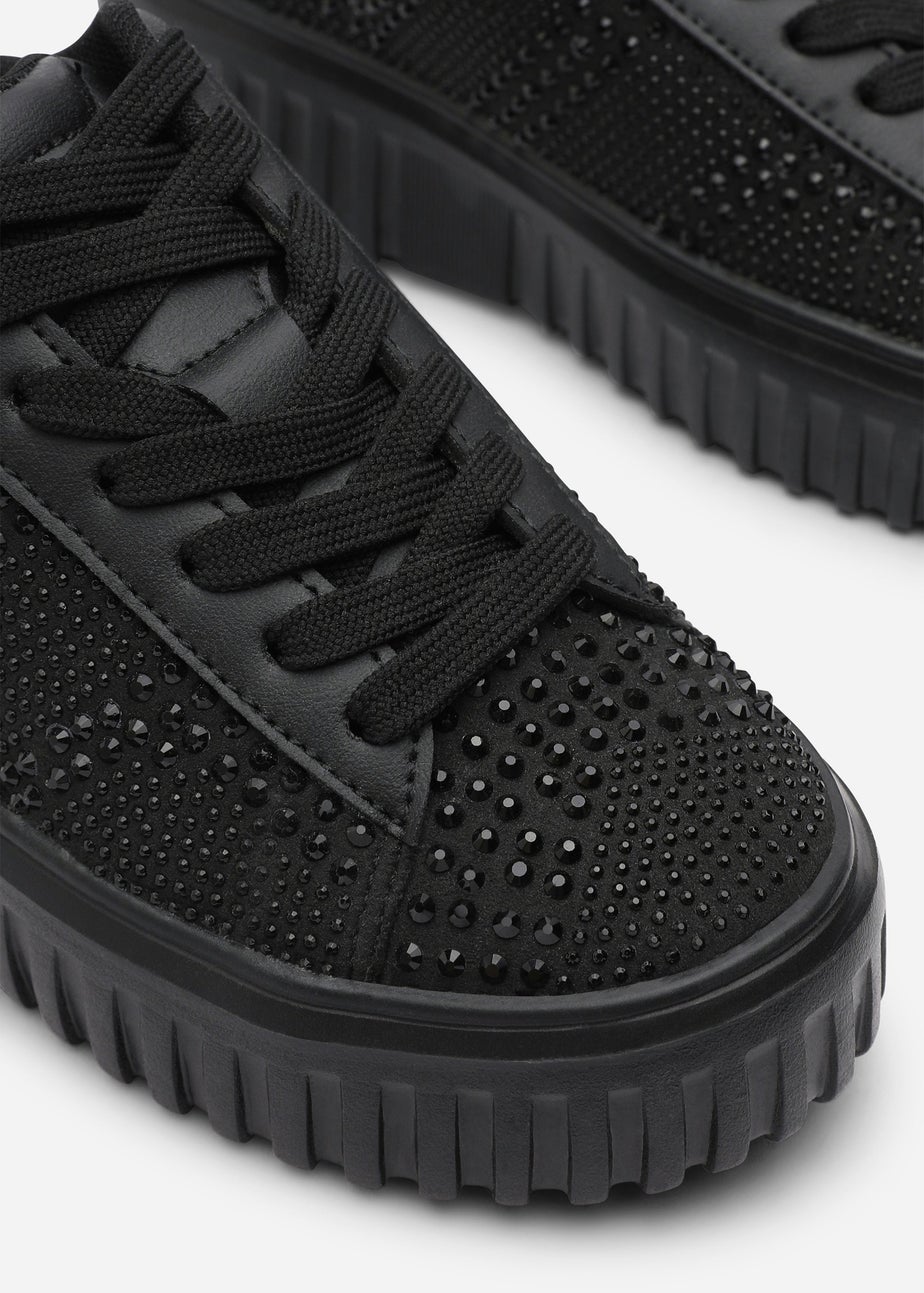 Where's That From Darcia Black Chunky Sole Trainer With Diamante Pattern