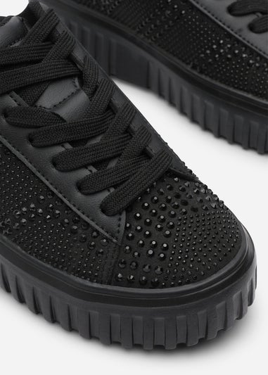 Where's That From Darcia Black Chunky Sole Trainer With Diamante Pattern