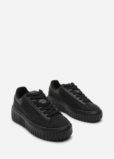 Where's That From Darcia Black Chunky Sole Trainer With Diamante Pattern