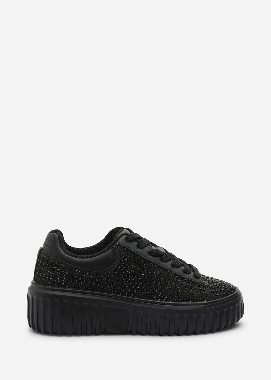 Where's That From Darcia Black Chunky Sole Trainer With Diamante Pattern