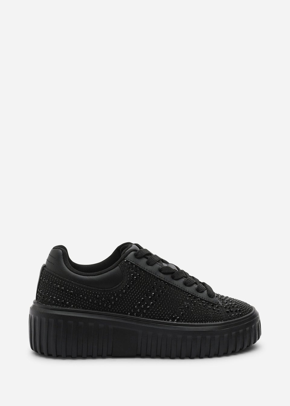 Where's That From Darcia Black Chunky Sole Trainer With Diamante Pattern
