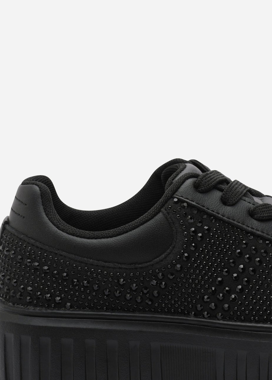 Where's That From Darcia Black Chunky Sole Trainer With Diamante Pattern