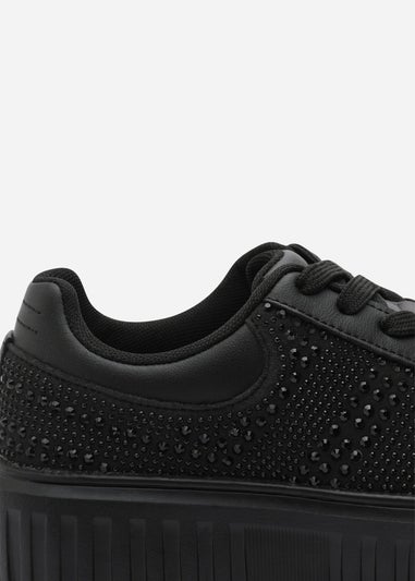 Where's That From Darcia Black Chunky Sole Trainer With Diamante Pattern