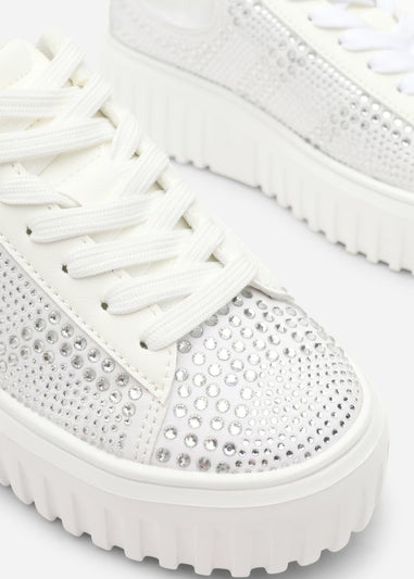 Where's That From Darcia White Chunky Sole Trainer With Diamante Pattern