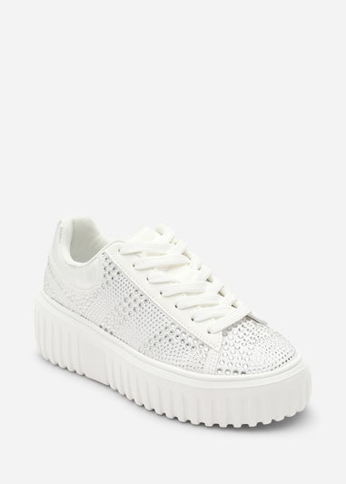 Where's That From Darcia White Chunky Sole Trainer With Diamante Pattern