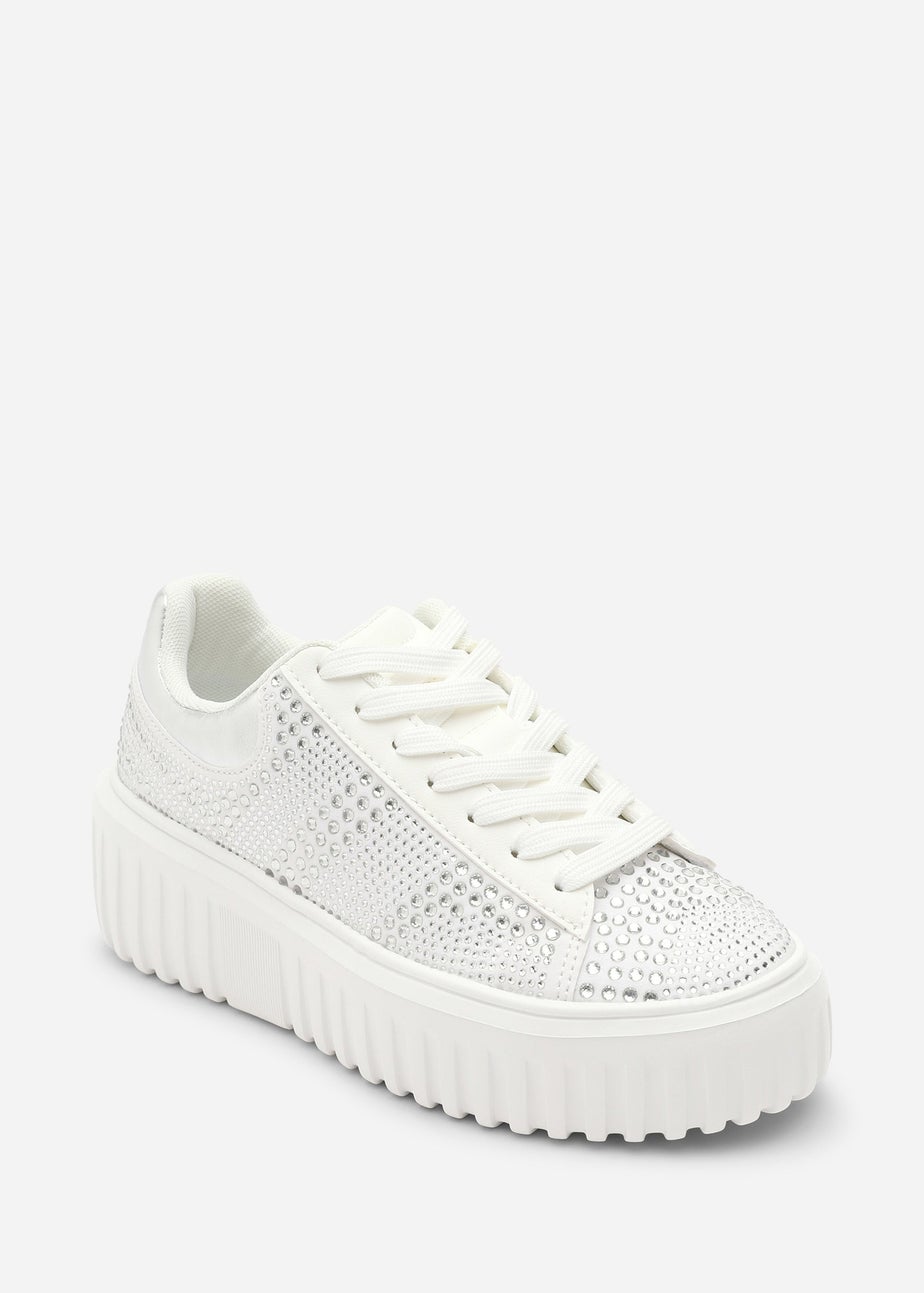 Where's That From Darcia White Chunky Sole Trainer With Diamante Pattern