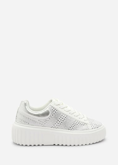 Where's That From Darcia White Chunky Sole Trainer With Diamante Pattern