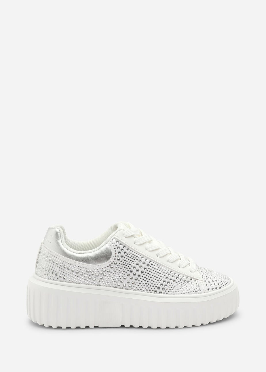 Where's That From Darcia White Chunky Sole Trainer With Diamante Pattern