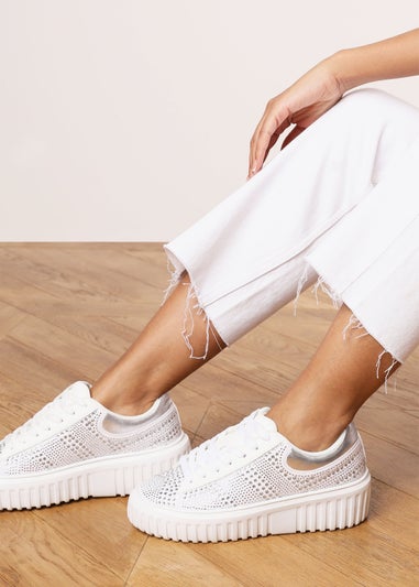 Where's That From Darcia White Chunky Sole Trainer With Diamante Pattern