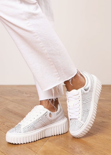 Where's That From Darcia White Chunky Sole Trainer With Diamante Pattern